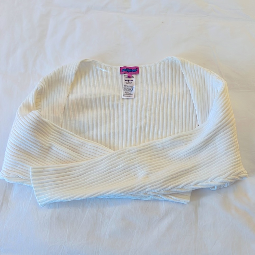 Edikted Long Sleeve Cropped Ribbed Shrug Sweater. Ivory. Size XS/S.